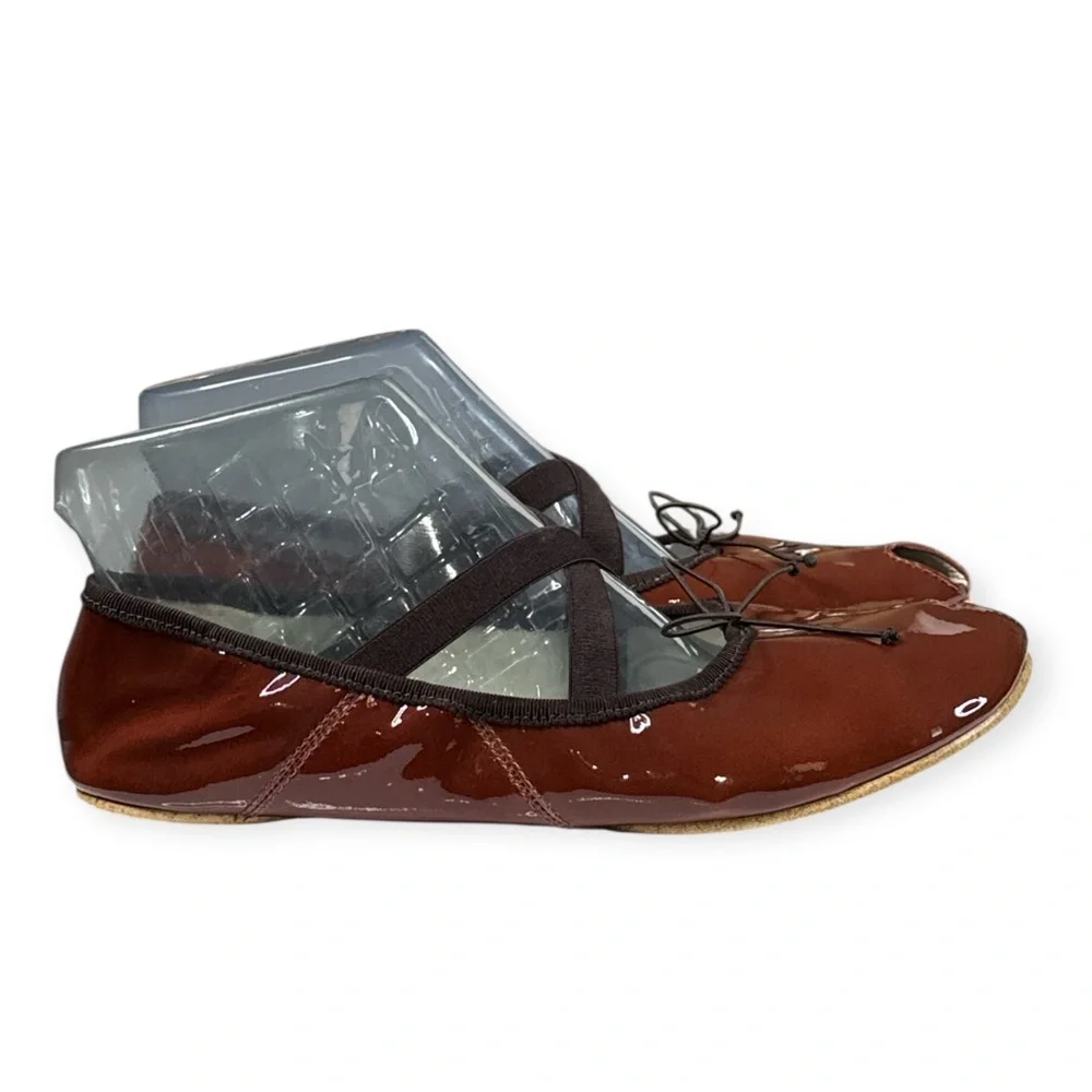 TORY BURCH SUBLIME PEEP TOE MARY JANE BALLET FLATS RUSSET BROWN SIZE 9.5 W/BOX